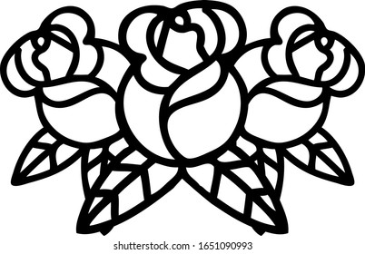 tattoo in black line style of a bouquet of flowers