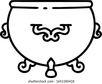 tattoo in black line style of a cauldron