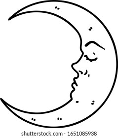tattoo in black line style of a crescent moon