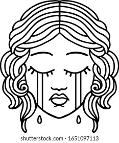 tattoo in black line style of female face crying