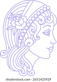 tatuagem no estilo de linha preta de uma cabeça cigana na cor neon brilhante