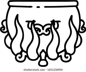 tattoo in black line style of a lit cauldron