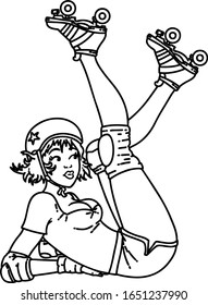 tattoo in black line style of a pinup roller derby girl