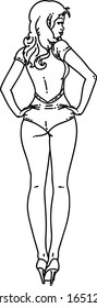 tattoo in black line style of a pinup swimsuit girl