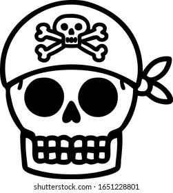 tattoo in black line style of a pirate skull