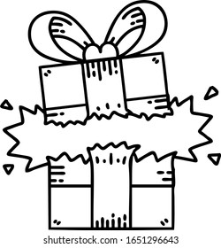 tattoo in black line style of a present