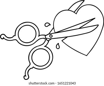 tattoo in black line style scissors cutting heart