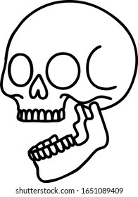 tattoo in black line style of a skull