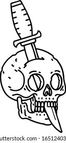 tattoo in black line style of a skull