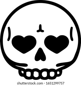tattoo in black line style of a skull