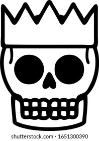 tattoo in black line style of a skull and crown
