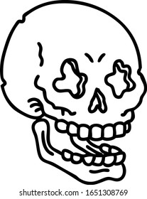 tattoo in black line style of a skull