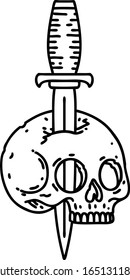 tattoo in black line style of a skull