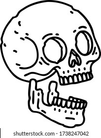 tattoo in black line style of a skull