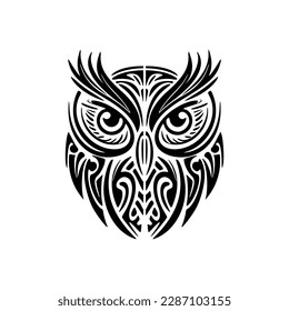 ﻿Owl tattoo with black  white Polynesian design.