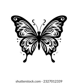 tattoo butterfly line art tribal black on white background ,butterfly tattoo isolated on white