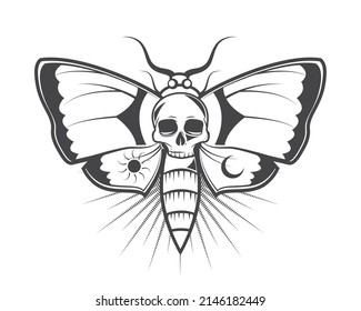 tattoo butterfly and skull icon isolated