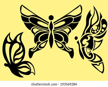 Tattoo butterfly wing collection set black abstract natural fly