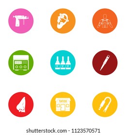 Tattoo center icons set. Flat set of 9 tattoo center vector icons for web isolated on white background
