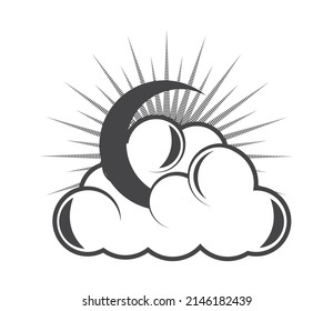 tattoo cloud and moon icon isolated