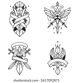 tattoo coloring page illustrator set