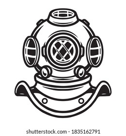 Concepto de tatuaje del casco antiguo de buceo en la ilustración vintage monocromática aislada del vector