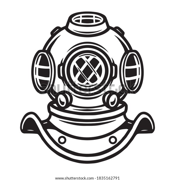 Tattoo concept of old diving helmet\
in vintage monochrome style isolated vector\
illustration