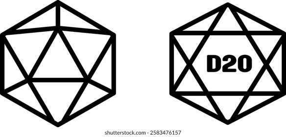 Tattoo D20 Dice Sign Icon – Gaming and Fantasy Vector Symbol Set