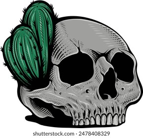 tattoo design artwork illustration and t shirt design skull cactus engraving ornament