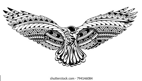 Tattoo design of the decorative crow tattoo with Maori style ornaments. Good for shoulder and back tattoo