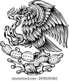 Águila de diseño de tatuaje con serpiente mexicana, ilustraciones del Escudo de Armas Mexicano