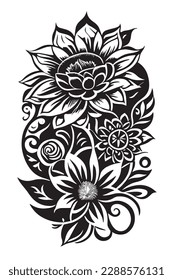 Tattoo design, flower simple design on white background, clean black pen drawing