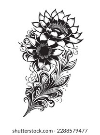 Tattoo design, flower simple design on white background, clean black pen drawing