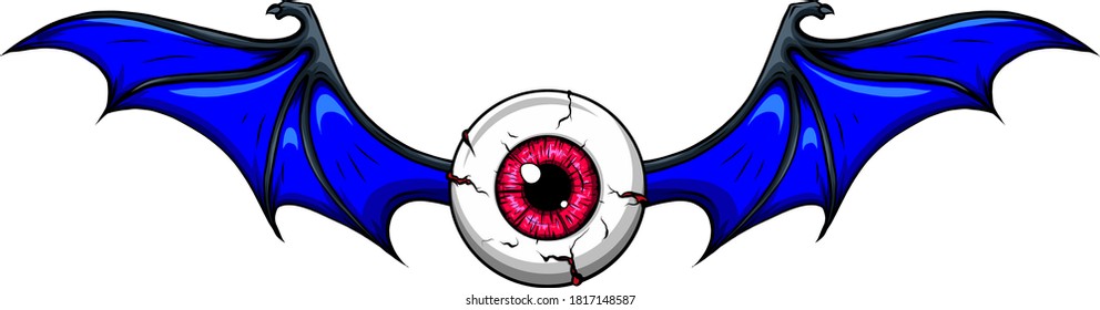 Tattoo design of a flying eyeball with wings.