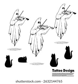 tattoo design funny ghosts playing violin