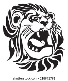 Tattoo design of furious lion, vintage engraved illustration. 