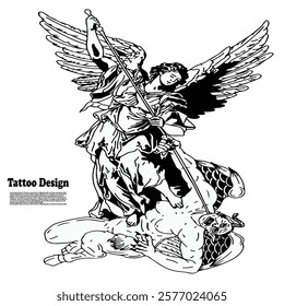 tattoo design of a good angel killing an evil angel