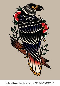 Tattoo design graphic raven crow old school.