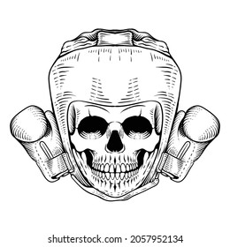 tattoo design head skull boxing line art engraving style