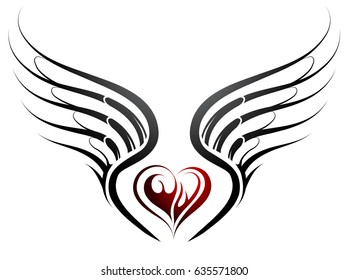 Tattoo Design Heart Shape Wings Stock Vector (Royalty Free) 635571800