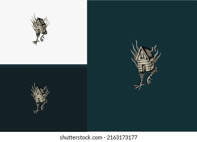 Tattoo Design Of Home And Chicken Leg Vector