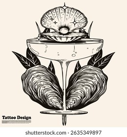 tattoo design illustration of sea shell with pearl
