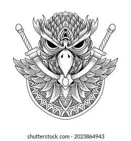 tattoo design Illustration vector Owl mandala and sword pattern style Perfect for print on demand	