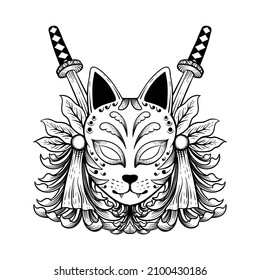 tattoo design kitsune mask culture japanese engraving style