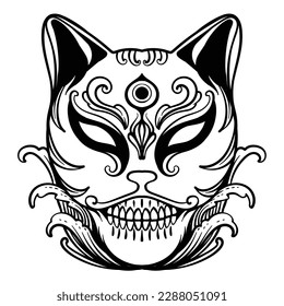 tattoo design kitsune mask line art blackand white