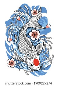 diseño de tatuajes de peces koi al estilo vintage