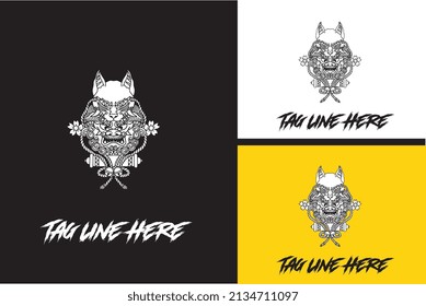 tattoo design of masked fox japan vector black and white