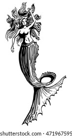 Tattoo design of a mermaid - vector image