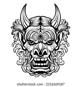 tattoo design oni mask black and white line art