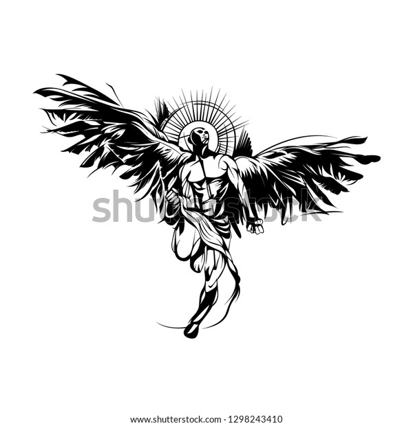 Tattoo Design People Wings Black White Stock Vector (Royalty Free ...